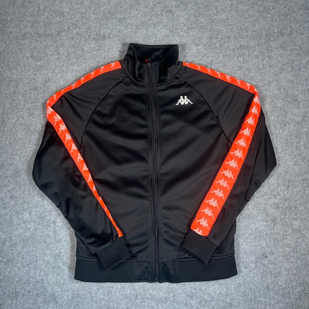Kappa Track Jacket Men Small Black Orange Banda Anniston Slim Fit Athletic Sport
